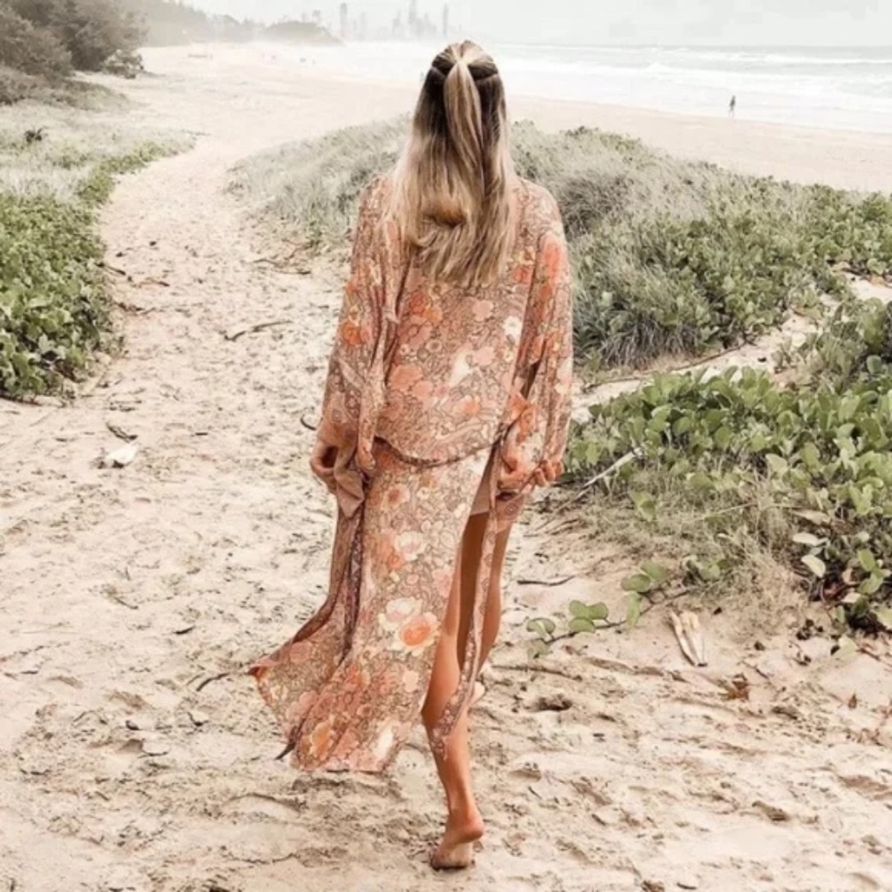 SOLD OUT Pink Bohemian Floral Maxi Duster Kimono Wrap Robe - Picture 8 of 16